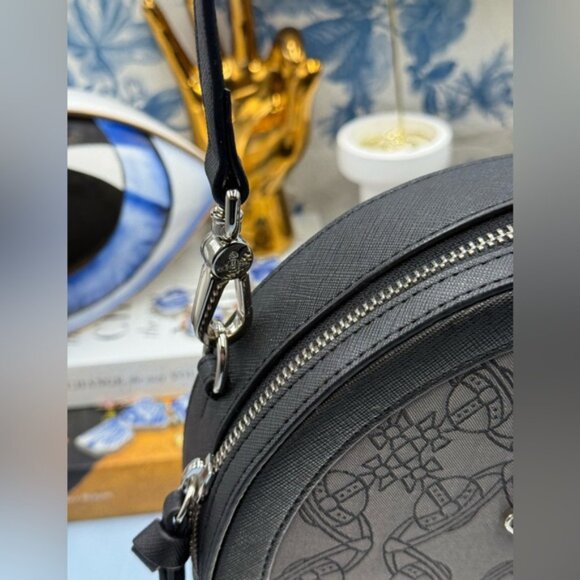 🆕 VIVIENNE WESTWOOD 🧿 NWOT Ruby Round Crossbody Bag, Black Jacquard - AUTH - Picture 5 of 16